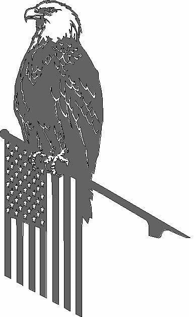 Metallic eagle perched on a flag with a white background
