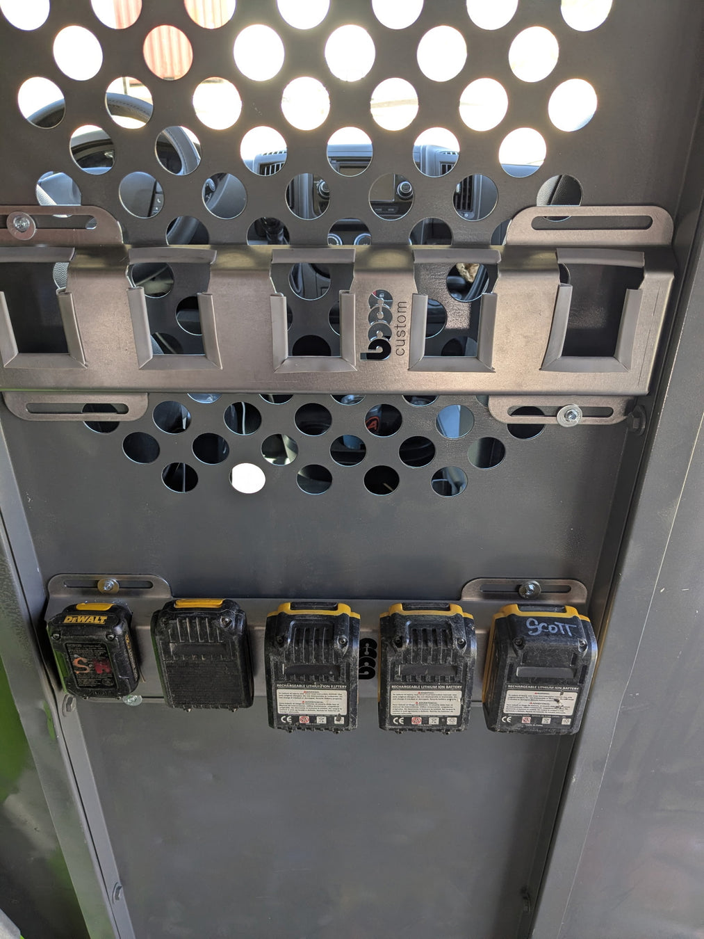 DEWALT BATTERY HOLDER INSTALLED IN UTILITY WORK VAN