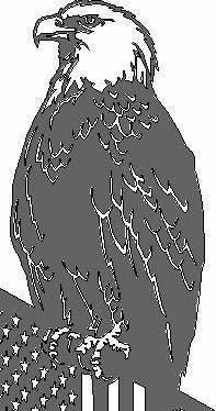 Black and white illustration of an eagle on an American flag