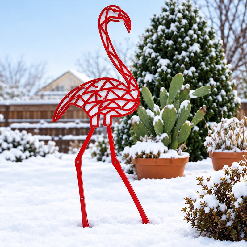 THE THREE LAYERED FLAMINGO IS POWDERCOATED AFTER CUTTING ON MILD STEEL, AND IS READY FOR YEAR ROUND WEATHER
