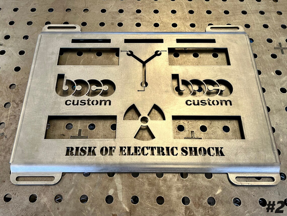 image of steel mounting plate for Klein MODboxes on a metal table