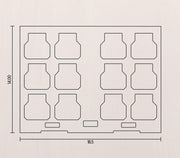 Technical drawing of a packaging layout with dimensions