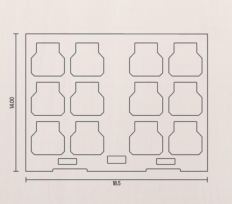 Technical drawing of a packaging layout with dimensions