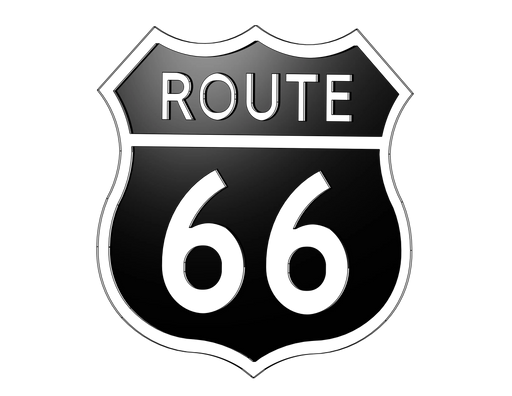 Rendering of the Route 66 shield metal wall art in black and white