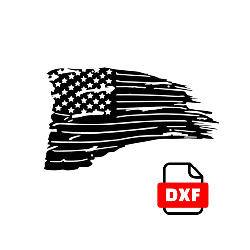 American flag silhouette with a DXF file icon on a white background