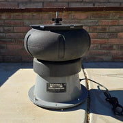 Heavy duty 12-gauge steel replacement lid sitting on Harbor Freight vibratory tumbler bowl