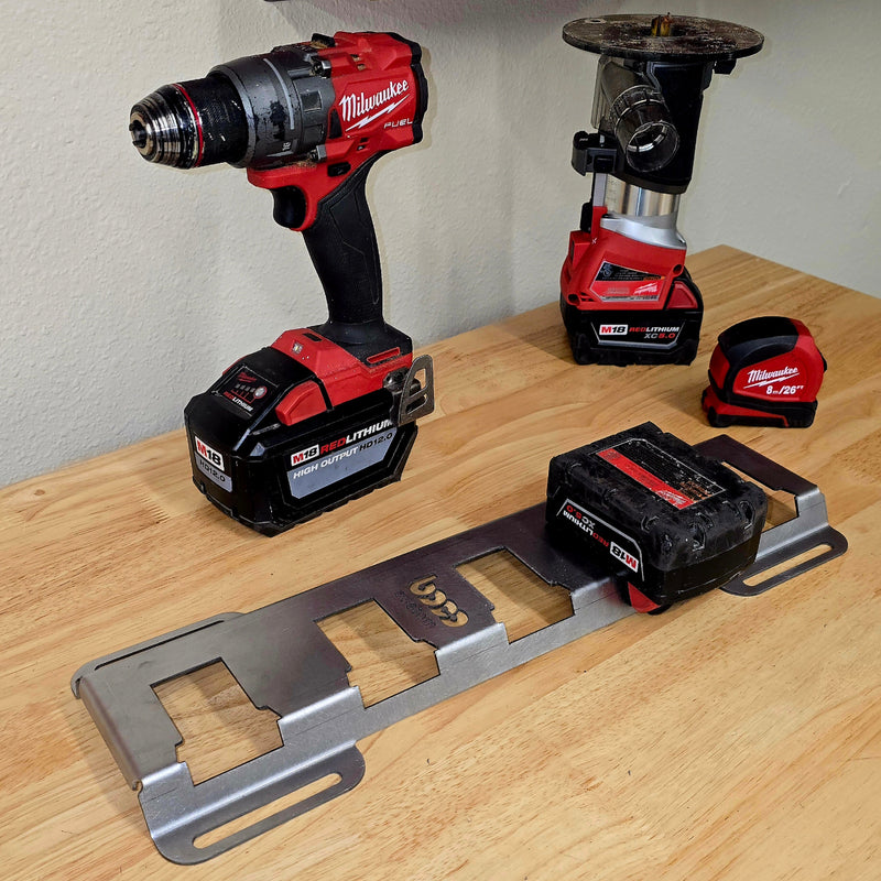 Milwaukee power drill and accessories on a wooden surface