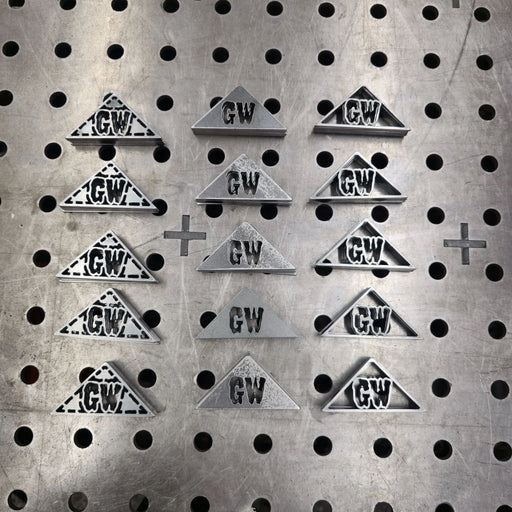 Custom logo laser-cut into 2.5-inch 10-gauge steel gussets, weld-ready - photo 2
