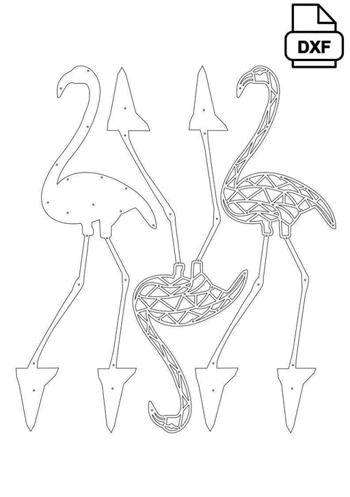 DXF file of a geometric flamingo design on a white background