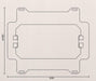 Technical drawing of a rectangular object with dimensions on a beige background