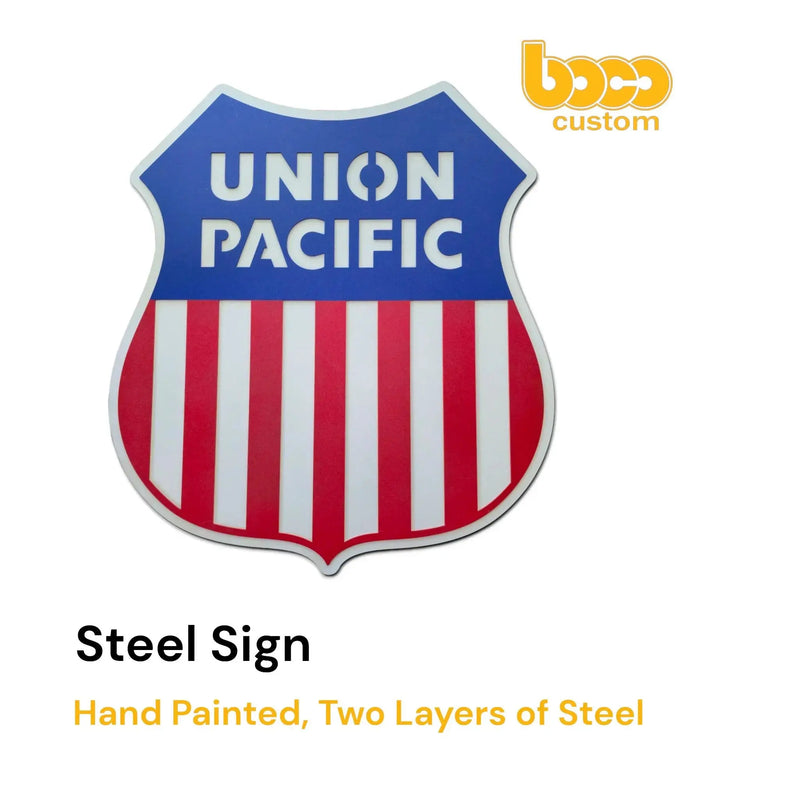 Union Pacific Railroad Shield Tribute Sign | Heavy-Duty Steel Wall Art BOCO Custom LLC