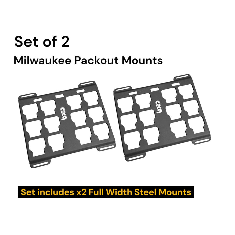 2-Pack Mounting Plate for Milwaukee Packout Dual Full Width, 14 ga steel, Light Duty, Low-Profile, Raw or Powder Coat Option, USA MADE