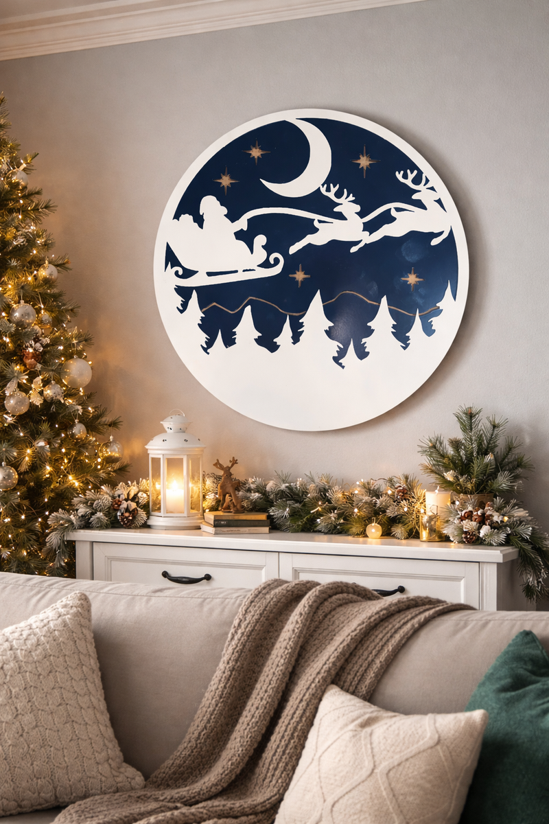 Santa & Reindeer Night Sky Wall Art BOCO Custom LLC