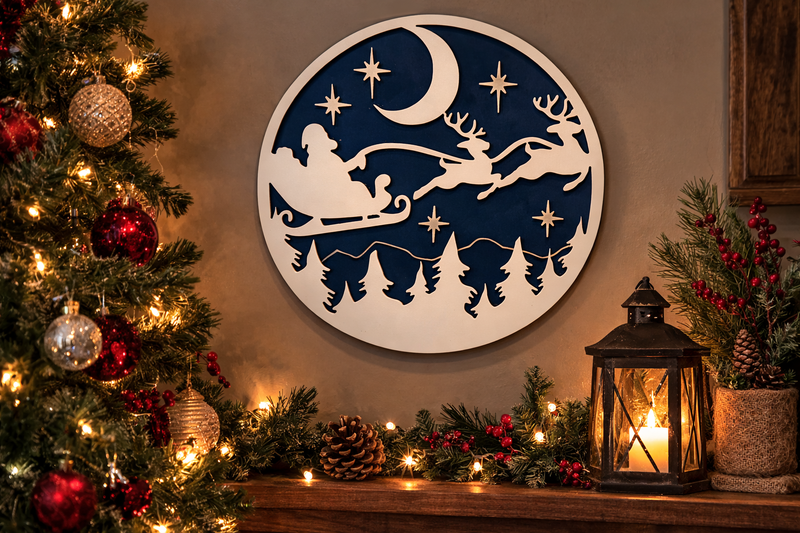 Santa & Reindeer Night Sky Wall Art BOCO Custom LLC