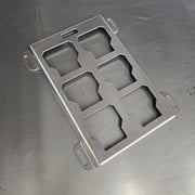1/8 inch (11ga) aluminum Milwaukee Packout mounting plate, single half-width footprint with laser-cut mounting holes.