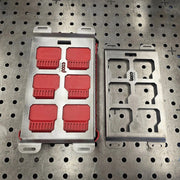 Two B-Grade half width Milwaukee Packout mounting plates, one holding a Packout organizer, made in USA by BOCO Custom